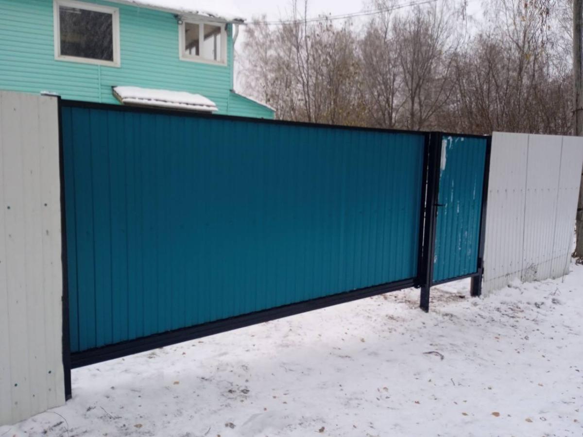 Комплект откатных ворот  шириной  4 м профлист Бирюза