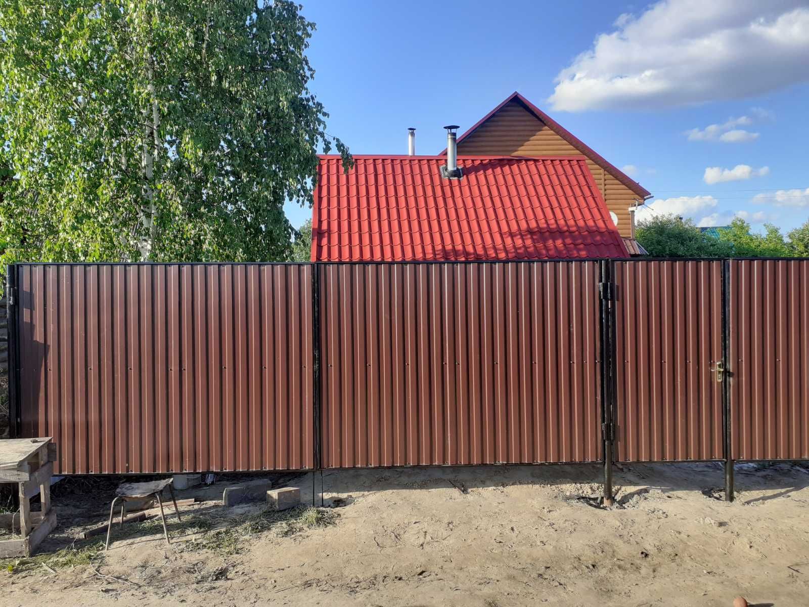 Ворота из профнастила с полимерным покрытием в рамке (Коричневый)