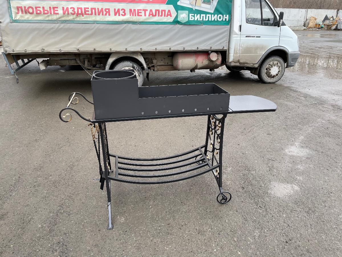 Мангал на колесах с подказанником и складной полкой №10