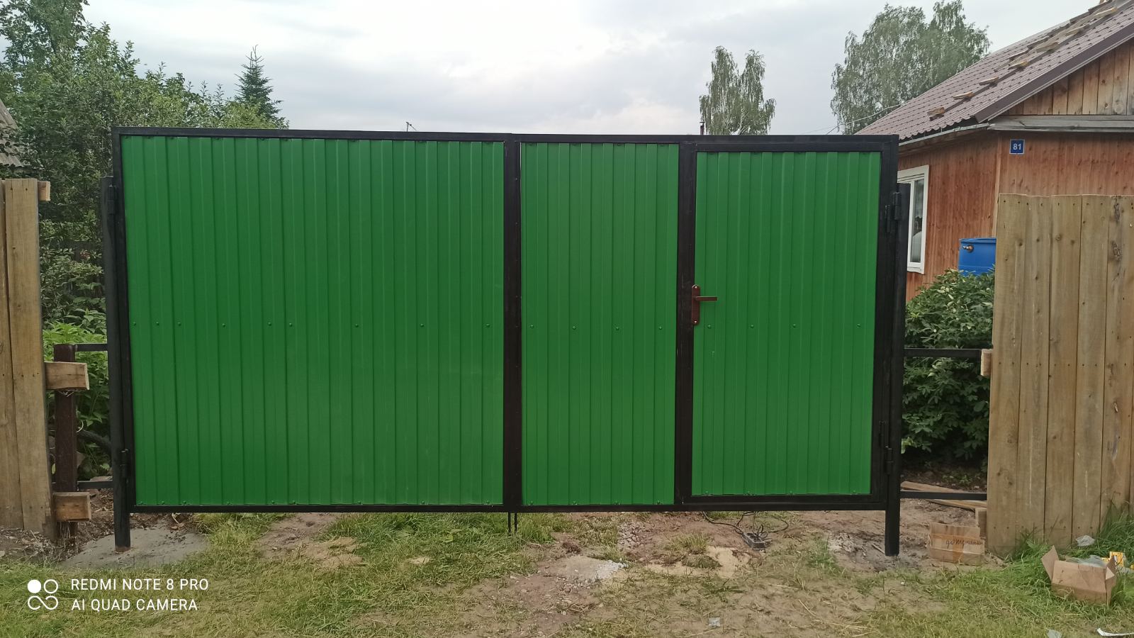 Ворота из профнастила с полимерным покрытием в рамке (Зеленый)