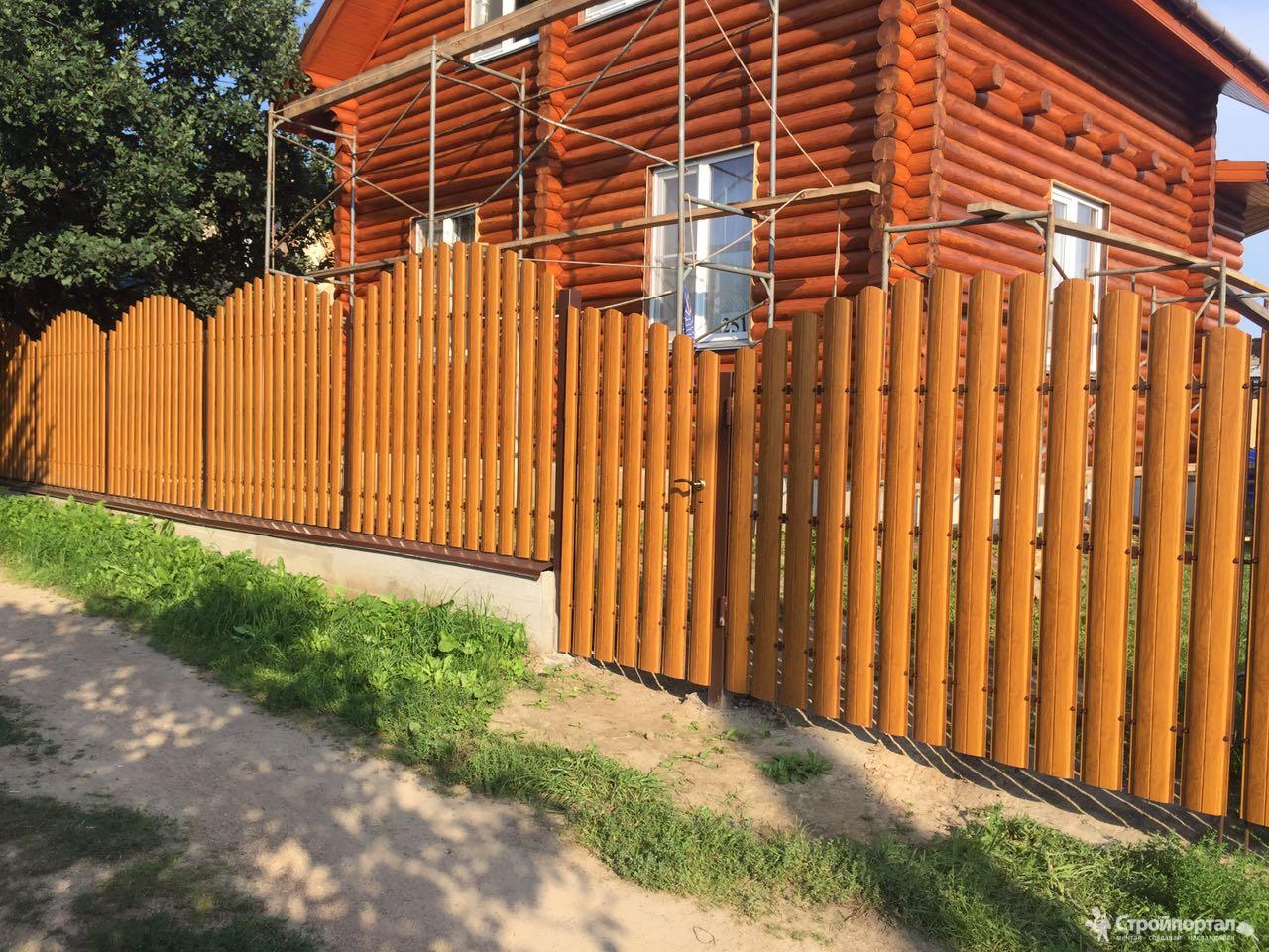 Ворота из металлического штакетника с  покрытием  "под дерево/камень"