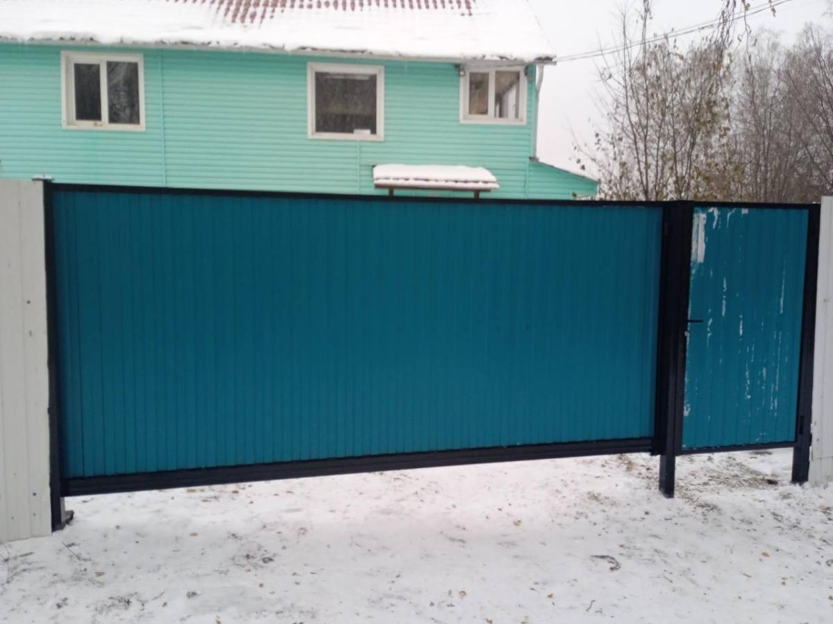 Комплект откатных ворот  шириной  4 м профлист Бирюза